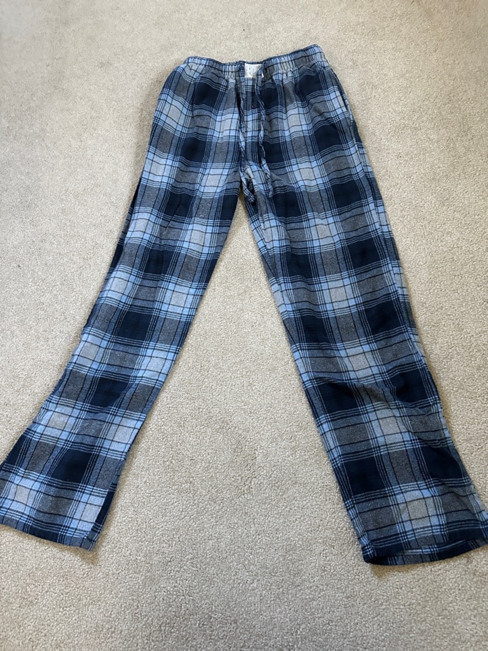 Lucky Brand Men's Blue and Gray Plaid Pajama Pants with Pockets - Size Small